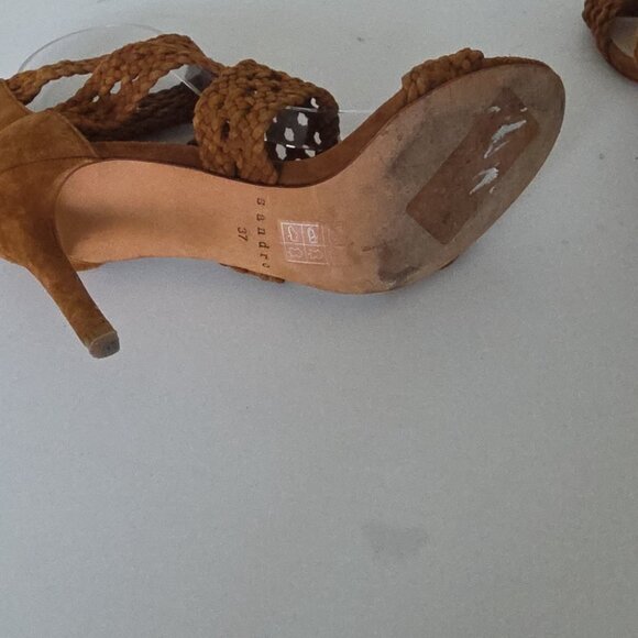 SANDRO | Agate brique suede braided stiletto sandals Heels Brown Sz 37 - Picture 7 of 7